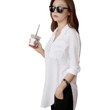 Hot 2019 Fashion Women Lady Chiffon Blouse Top Solid Pockets Long Sleeve Tee Shirt 2 Colors 1