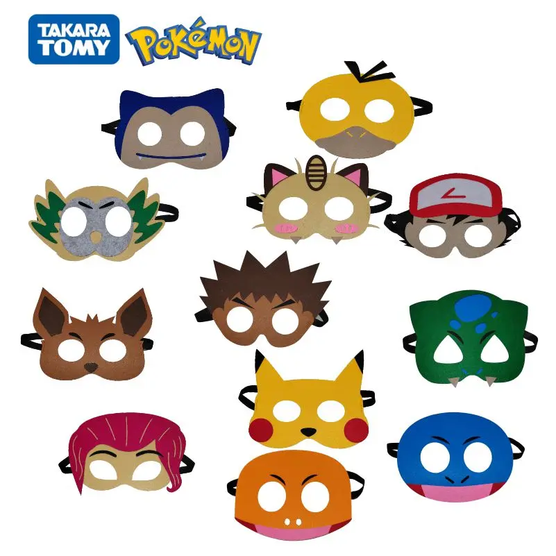 Máscara de fieltro de Pokémon para niños y adultos, máscara de Anime de Pikachu, Eevee, Squirtle, decoración de fiesta, regalo de Navidad