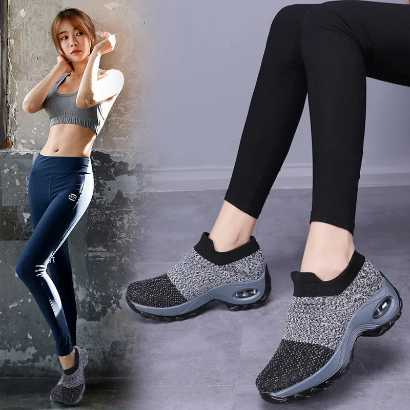 Women Shoes Sneakers Basic Casual Mesh Shoes Round Toe Breathable Slip-on Sock Shoes Stretch Fabric Ladies Shoe Outdoor Hot Sale