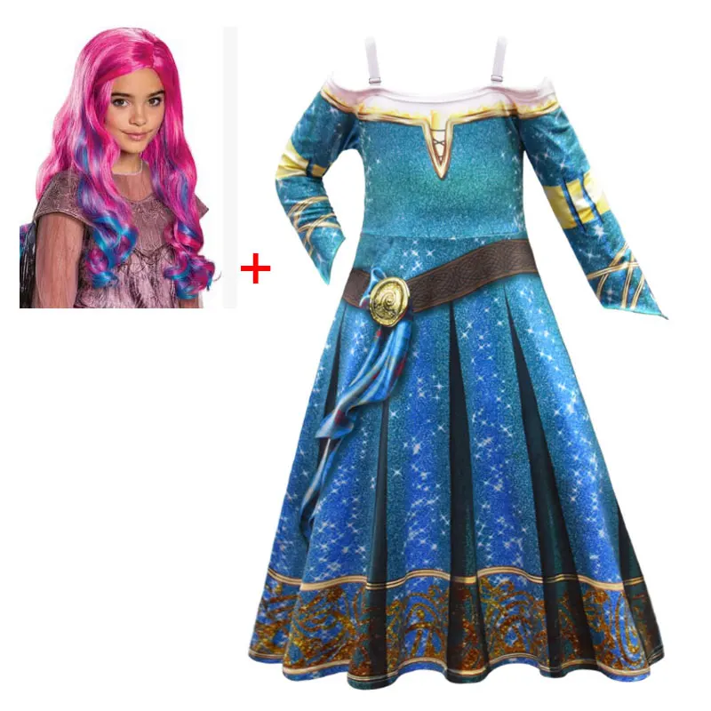 Зимние длинные рукава Храбрый Мерида платье принцессы парик Дети Маскировка из
