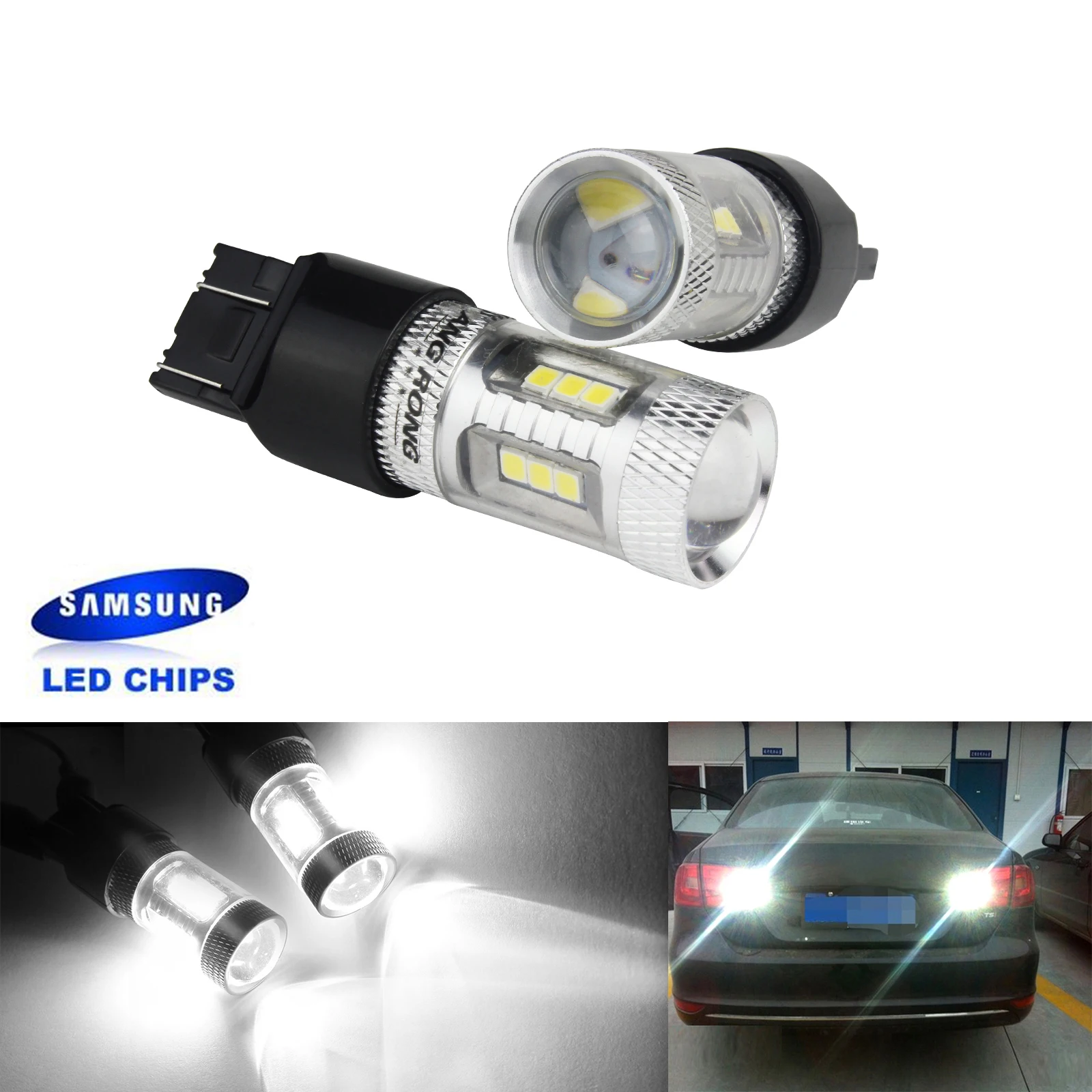 

ANGRONG 2x 580 582 7443 W21/5W 15W LED Bulb Indicator Reverse Backup Light White (CA222x2)