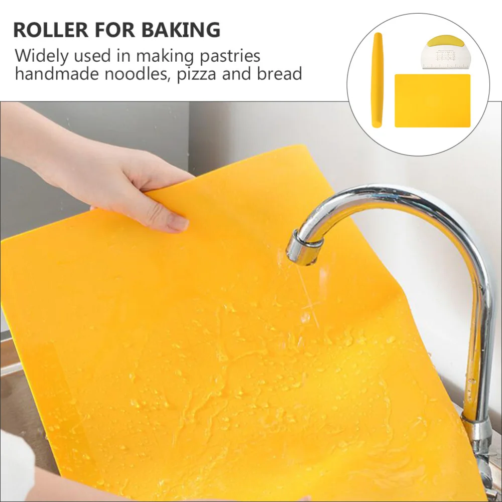 

3pcs Household Rolling Pin Silicone Dough Scraper Practical Dough Mat Tools