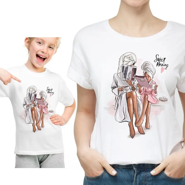 Fashion Mom And Daughter Harajuku White Tshirt Parent-child Clothing Casual Lovely Short Sleeve Women T shirt O-Neck Tees - Цвет: A12-White