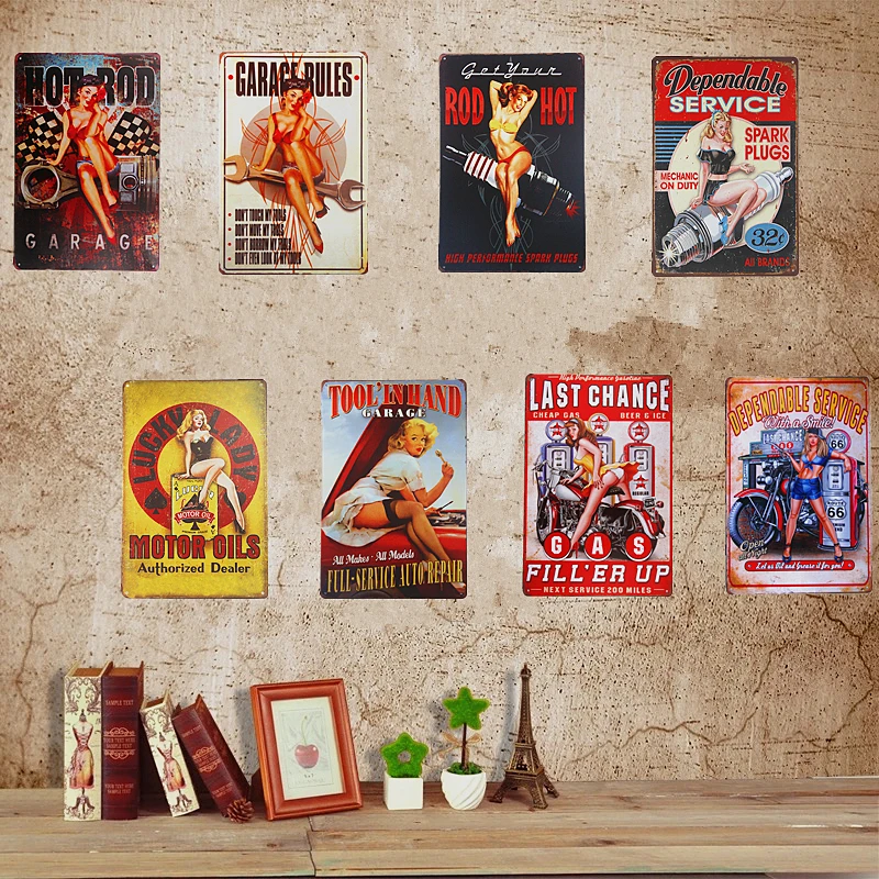 Шебби шик оловянные знаки пристегивающаяся девушка настенный плакат подвесной