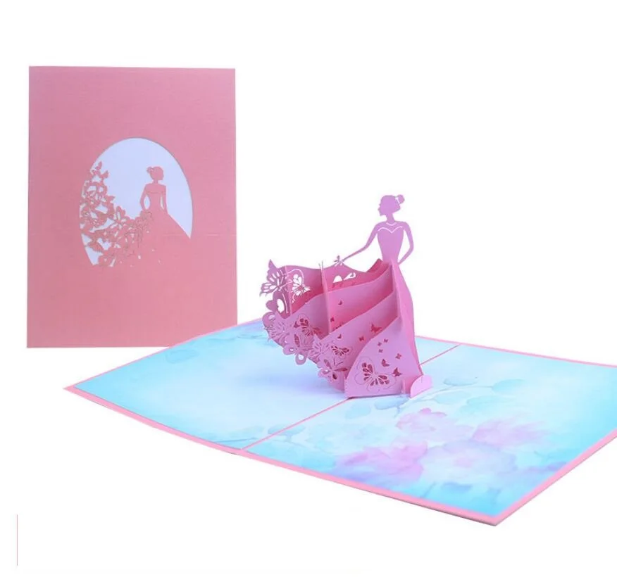 

10 шт., оригами, принцесса, 3D выдвижные поздравительные открытки, пригласительная открытка на свадьбу, день рождения, подарок