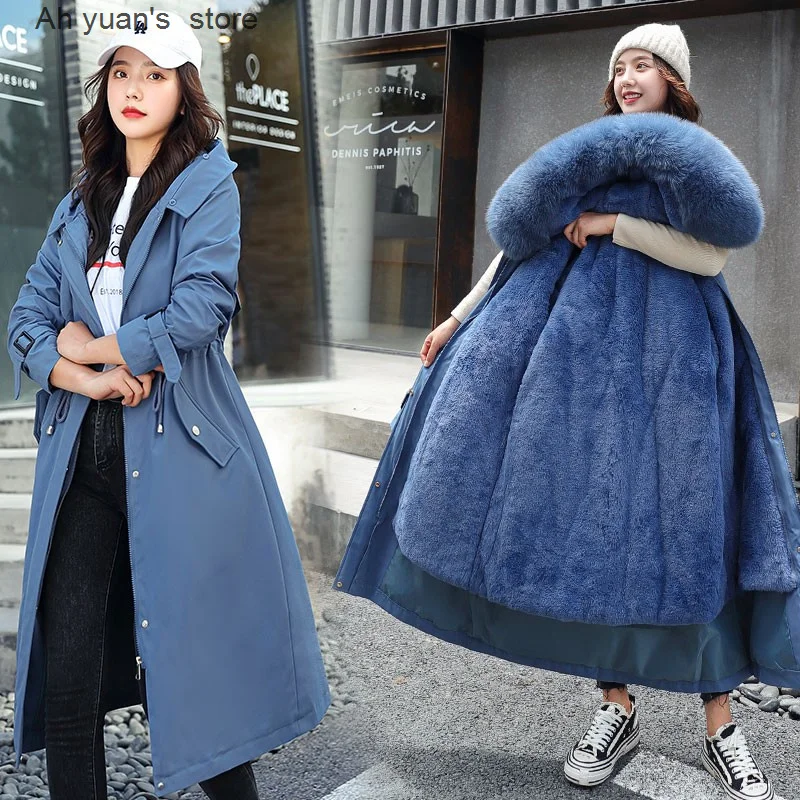 Женская зимняя длинная куртка с капюшоном меховым воротником | одежда