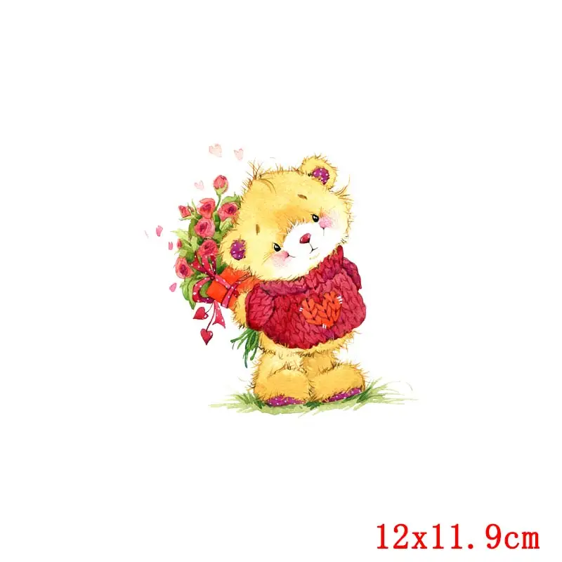 Prajna Loving Bear Thermal Transfers For Clothing Printed Animals Iron-On Vinyl Stickers Heat Transfer Clothes Patches Decor | Дом и сад