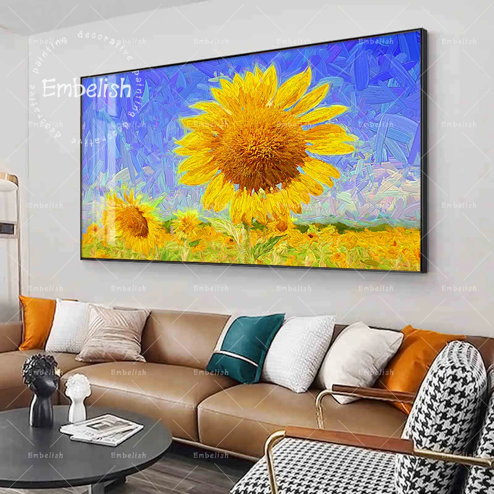 

Embelish Sunflowers FIeld With Blue Sky Modern Landscape Wall Art Pictures For Living Room HD Print Canvas Paintings Posters