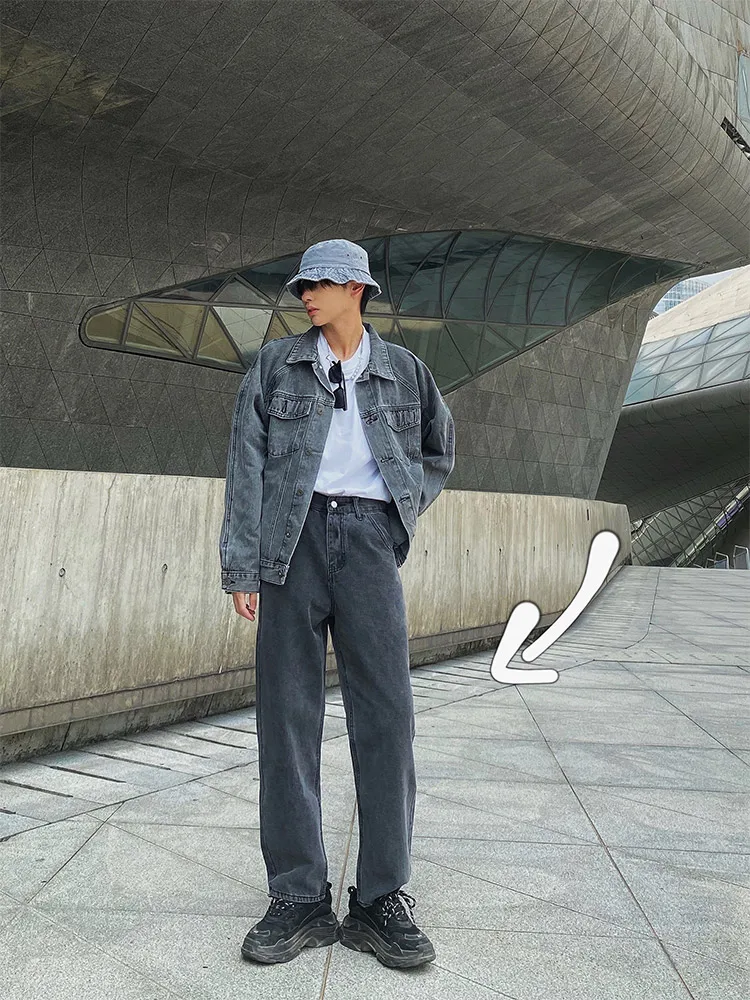 

Smoky gray jeans male loose straight leg thin Korean version of ins retro washed trousers men's trend