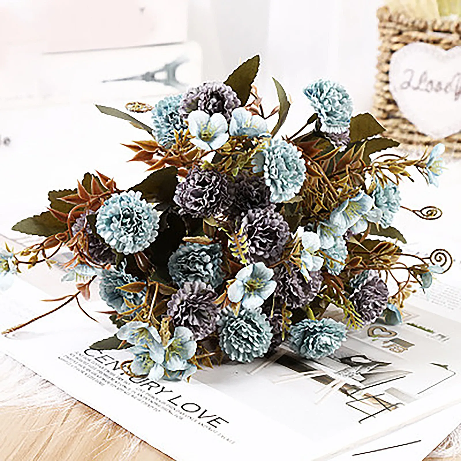 

2pc Bundle Silk Retro Bouquet Home Decoration Accessories Wedding Party Scrapbook Fake Plants Diy Pompons Artificial Flowers