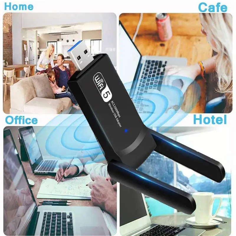 

Wireless Dual Band 2.4G 5G WiFi Ethernet Adapter 1200Mbps Network Card with Dual Antenna USB2.0 Receiver for PC Computer