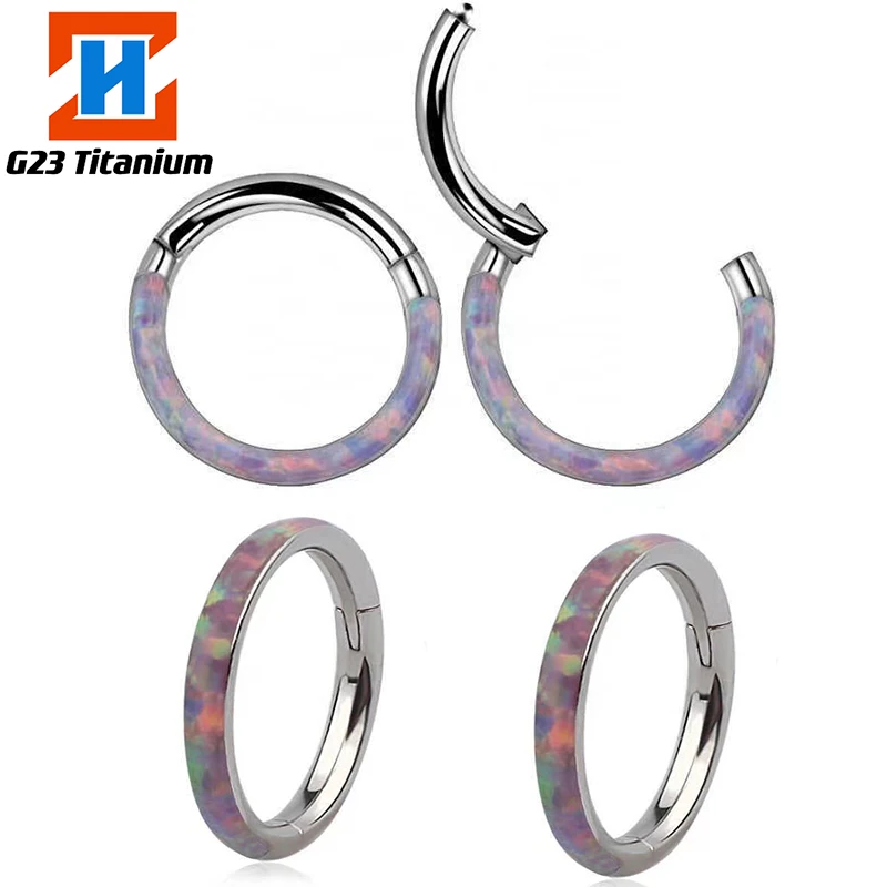 

1PC G23 Titanium Hoop Opal Earrings Helix Piercing Nasal Septum Tragus Cartilage Hinged Nose Ring Perforated Fashion Jewelry