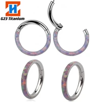 1pc g23 titanium hoop opal earrings helix piercing nasal septum tragus cartilage hinged nose ring perforated fashion jewelry