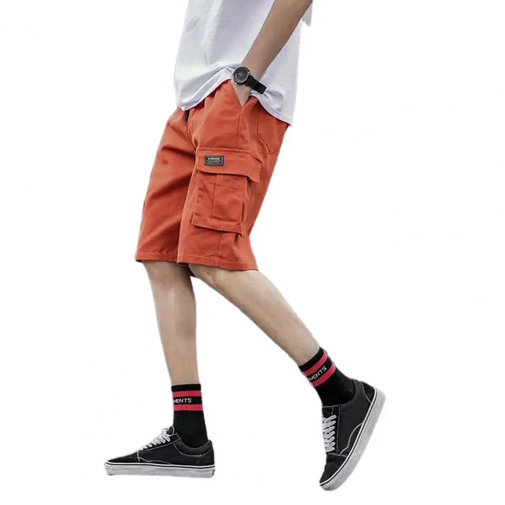 

Men Casual Solid Color Elastic Waistband Fifth Cargo Pants Drawstring Shorts