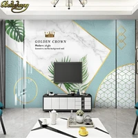 beibehang custom modern minimalist geometric marble tropical leaf wallpaper for living room tv sofa background mural wall paper