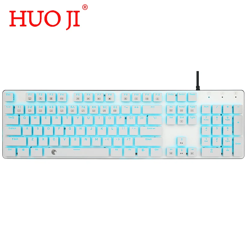 HUO JI Low Profile Crystal Mechanical Keyboard Full Size 104 Keys E-Yooso OA Blue Led Backlit Wired Keyboard