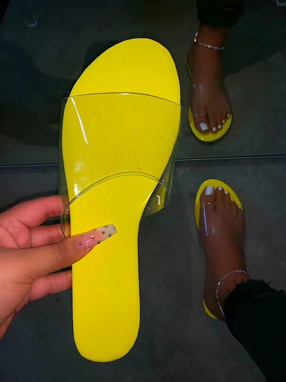 

2020 Women Shoes Summer Fashion Flat Colorful Sole Laides Sandals Transparent Upper Waterproof Zapatos De Mujer Size38-42