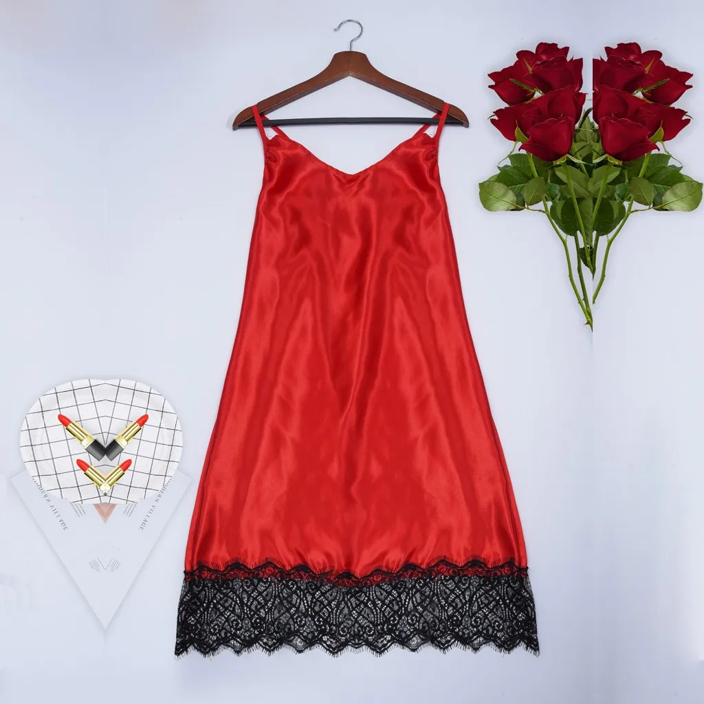 

Women's Lace Nightdress New Plus Size Lady Sexy Lingerie Stain Silk Nightdress Backless Sleeveless Sleepwear Koszula Nocna S-2XL