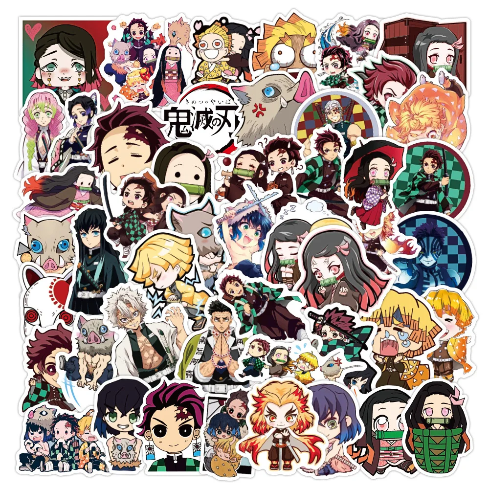 

100/50Pcs Anime Demon Slayer Kimetsu No Yaiba Sticker Waterproof PVC Skateboard Luggage Motorcycle Guitar Kid Boy Vsco Stickers