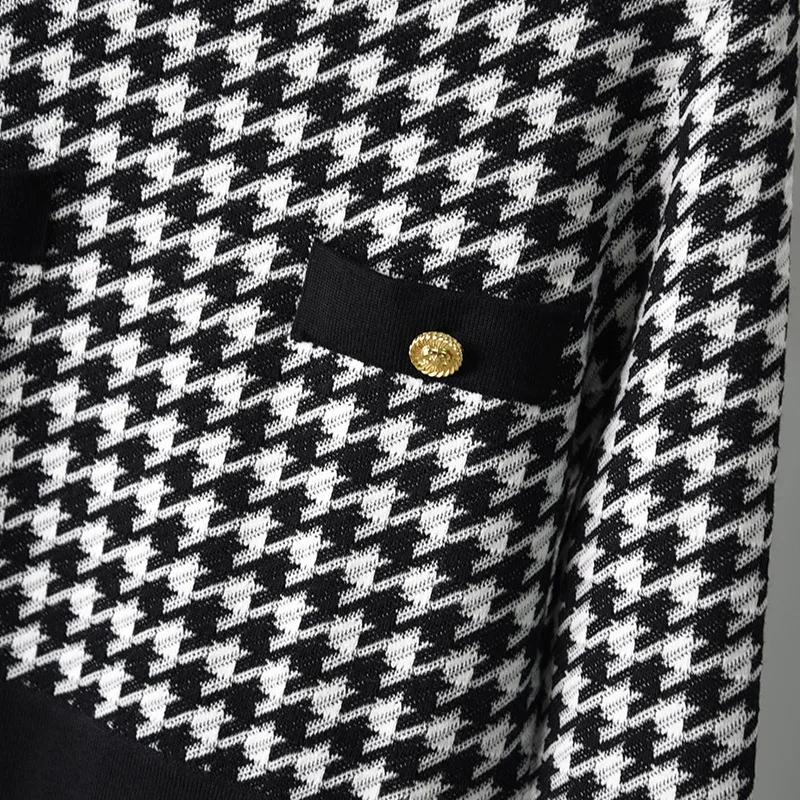 

France style High quality 53% wool knitted dress New Designer Women's elegant plaid long sleeves pencil dress B626