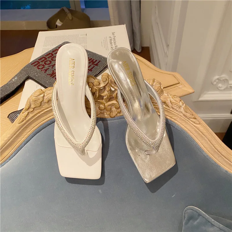 

Low Shoes Slippers Casual Med Rubber Flip Flops Glitter Slides Slipers Women Thin Heels Luxury Soft Hawaiian Jelly Genuine Leath