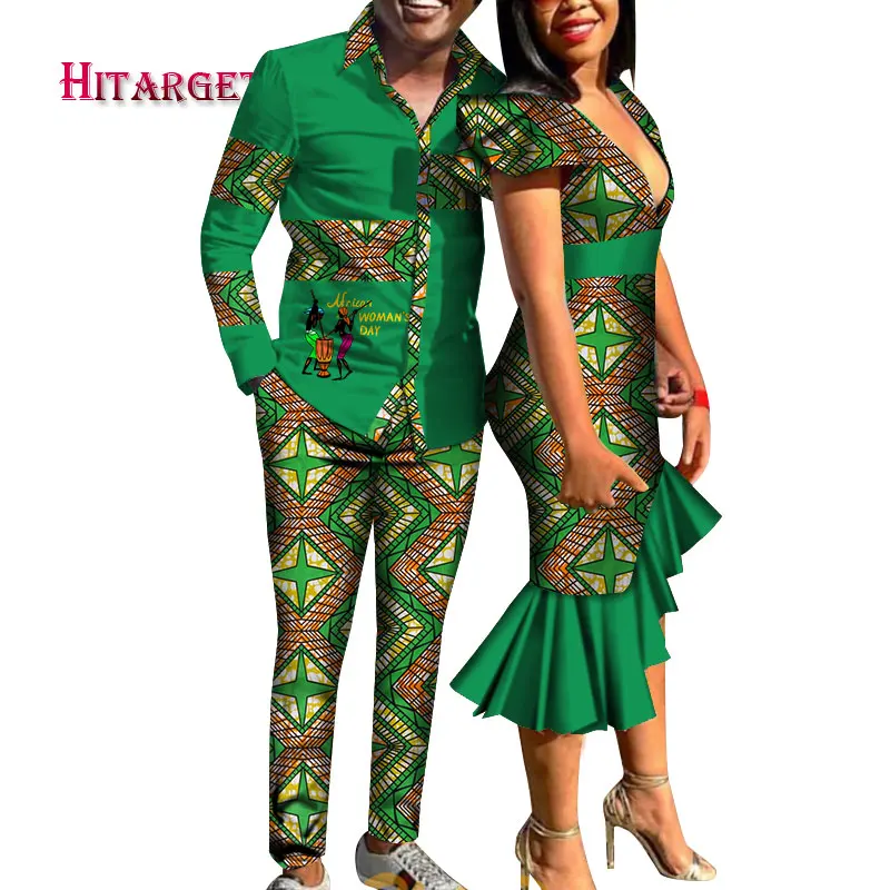 Одежда с Африканским принтом для пары Дашики платье глубоким V-образным вырезом и