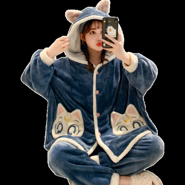 Coral Velvet Pajamas Women's Winter Thickened Plush Flannel Cute Outdoor Autumn And Home Clothes Set Spring