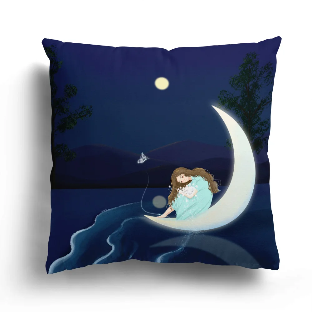 Moon whale and girl plush pillowcase home decoration sofa car cushion cover office can be customized | Дом и сад