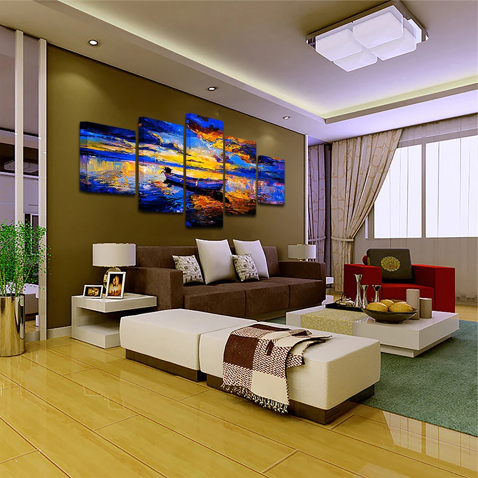 Холст HD принты Гостиная домашний декор рамки 5 шт. абстрактный корабль на море