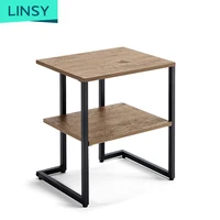 linsy home living room wood board metal frame industrial small corner end table rustic side table with storage shelf ls208l2