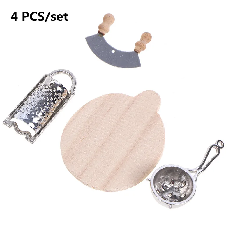 

4Pcs/Set 1:12 Dollhouse Miniature Kitchen Utensils Mini Chopping Board Spoon Meat Cleaver Kids Pretend to Play Accessories