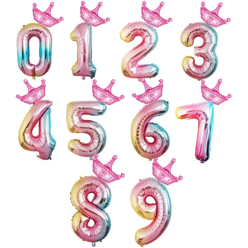 

Number Balloons Kids Foil Balloon 1PC Rainbow Number Balloons Party Decoration 0-9Years 32inch With Crown Birthday