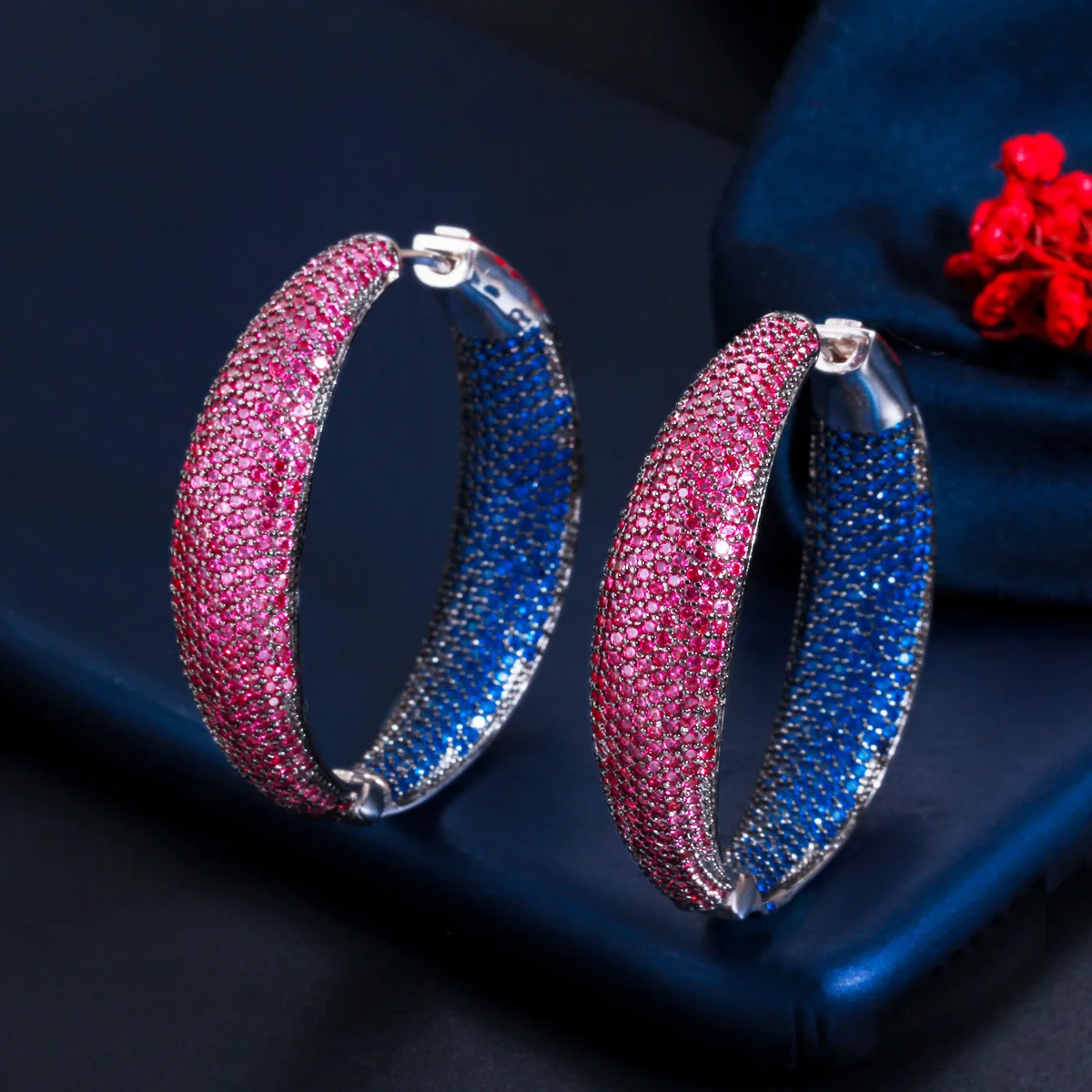 

European and American Popular Copper Micro-inlaid Color Zircon Big Earrings Retro Exaggerated Earrings Women's Earring Gifts