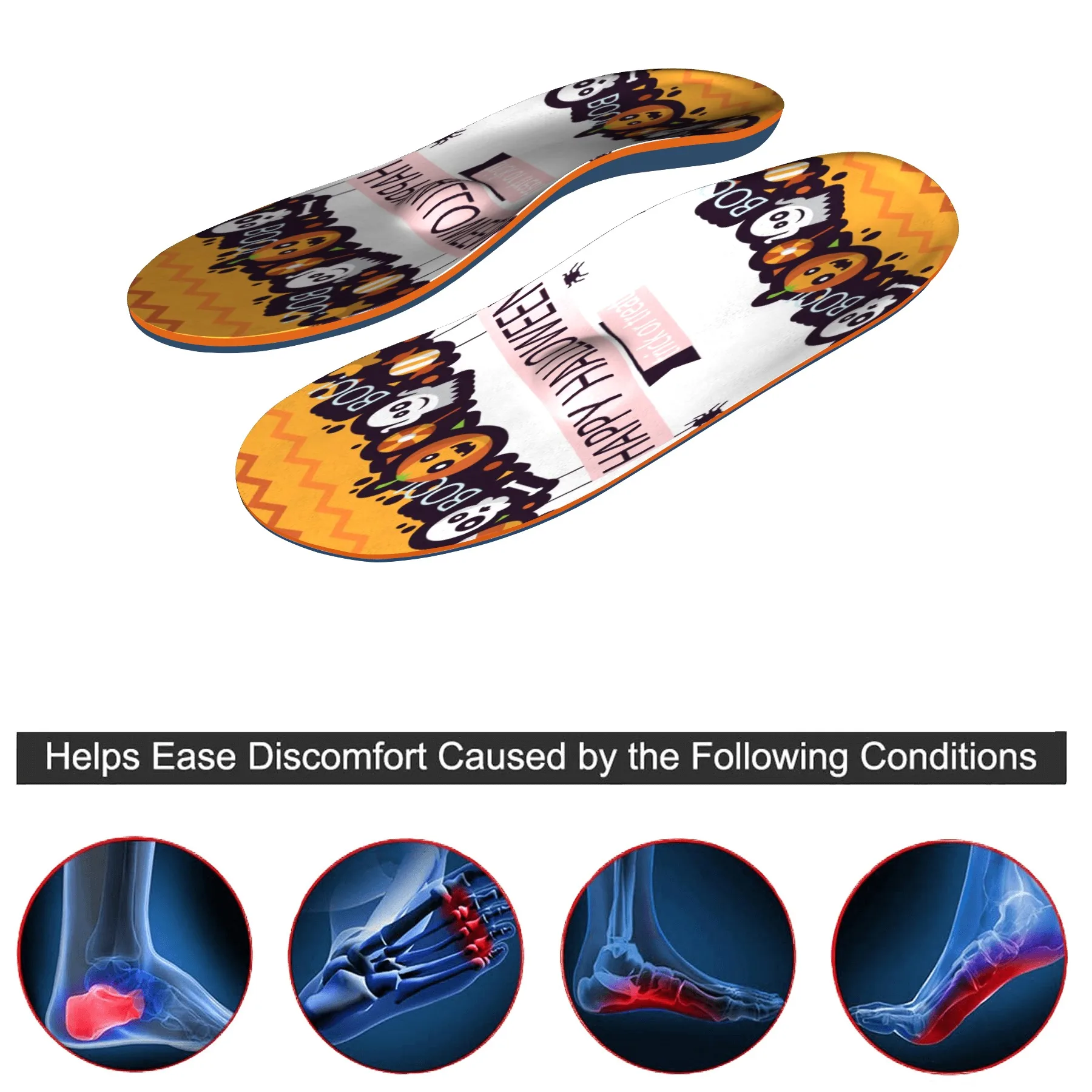 Halloween pumpkin orthopedic insoles non-slip orthopedic comfort flat plantar fasciitis arch support men and women