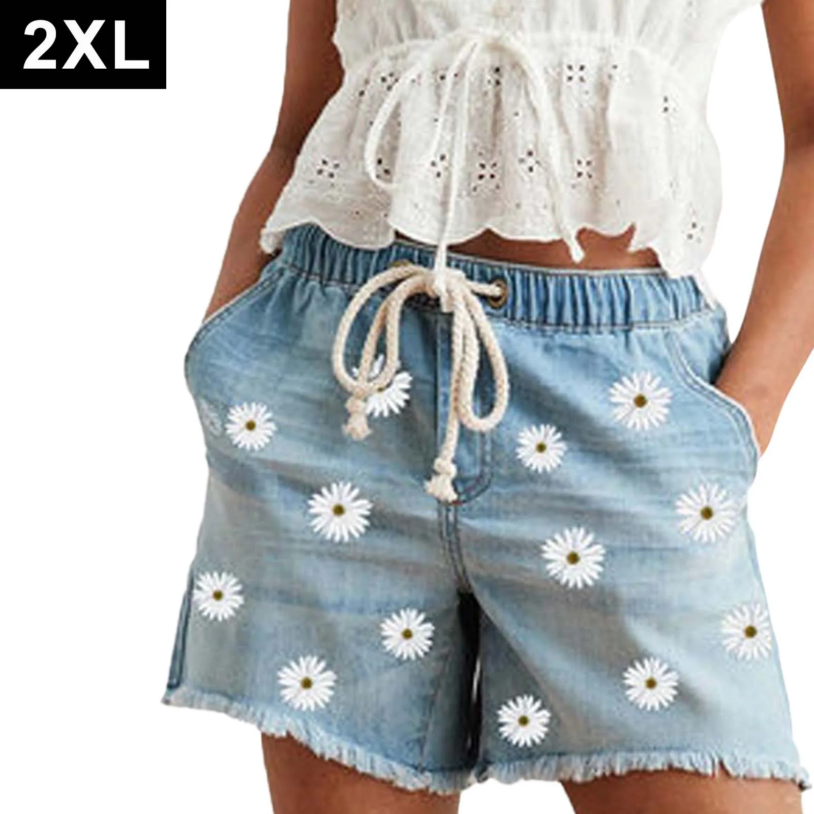 

Fashion Tassel Denim Shorts Summer Women Casual Mid Waist Cotton Sexy Jean Short Fashion Button Pockets Shorts