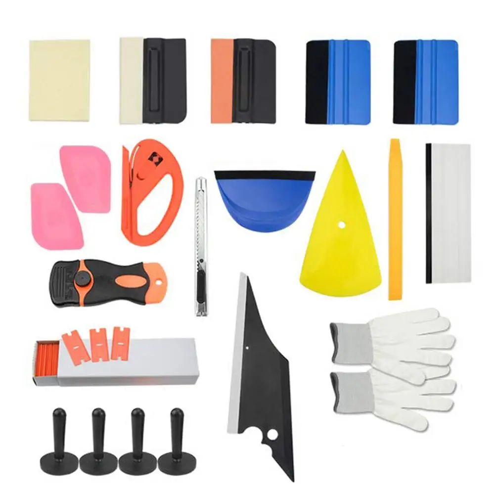 

21PCS Car Vinyl Wrapping Film Cut Knifeless Tape Carbon Fiber Sticker Wrap Window Tint PPF Squeegee Scraper Gloves Tools Kit