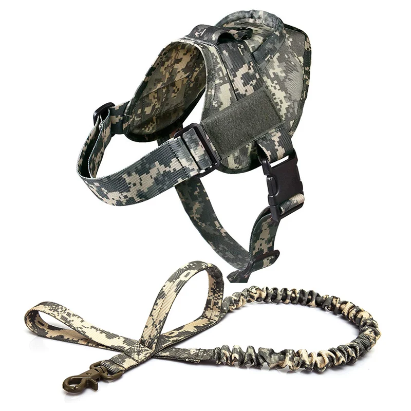 ACU Harness Leash Поводок для собак K9, регулируемый нейлоновый ошейник для собак, жилет банджи, поводок для собак, поводок для маленьких собак, немецкая овчарка - Цвет: ACU Harness Leash