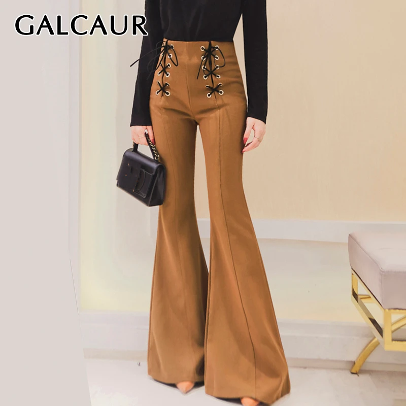 Брюки GALCAUR женские на шнуровке свободные длинные брюки-клеш с завышенной талией