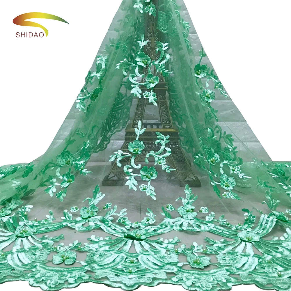 Африканская французская Тюль с вышивкой из бисера Цветочная кружевная ткань для