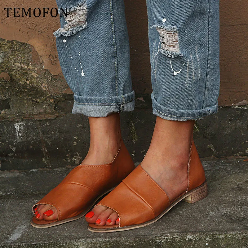 TEMOFON/женские летние босоножки Женская обувь на низком каблуке Леопардовые