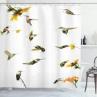 Занавеска для душа с колибри в движении и на отдыхе, Подсолнухи, летняя Водонепроницаемая декоративная занавеска для ванной комнаты с крючками