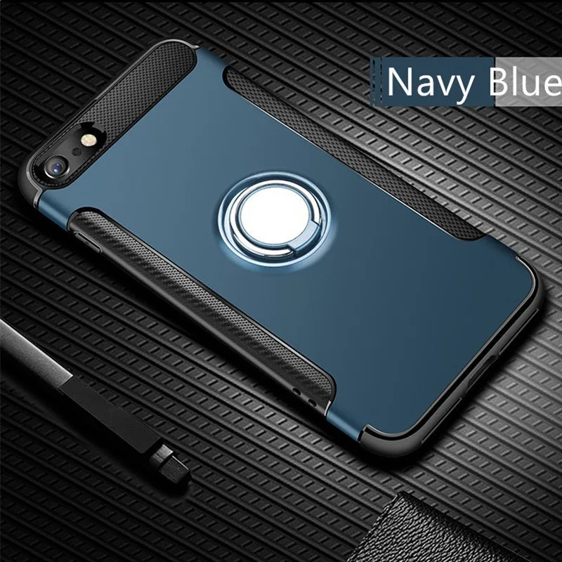 Navy Противоударный чехол для телефона для iPhone 11 Pro Max 7 6 6s 8 Plus X 5 5S se Xs Max XR силиконовый край твердая задняя крышка Подставка с магнитным кольцом - Цвет: Navy