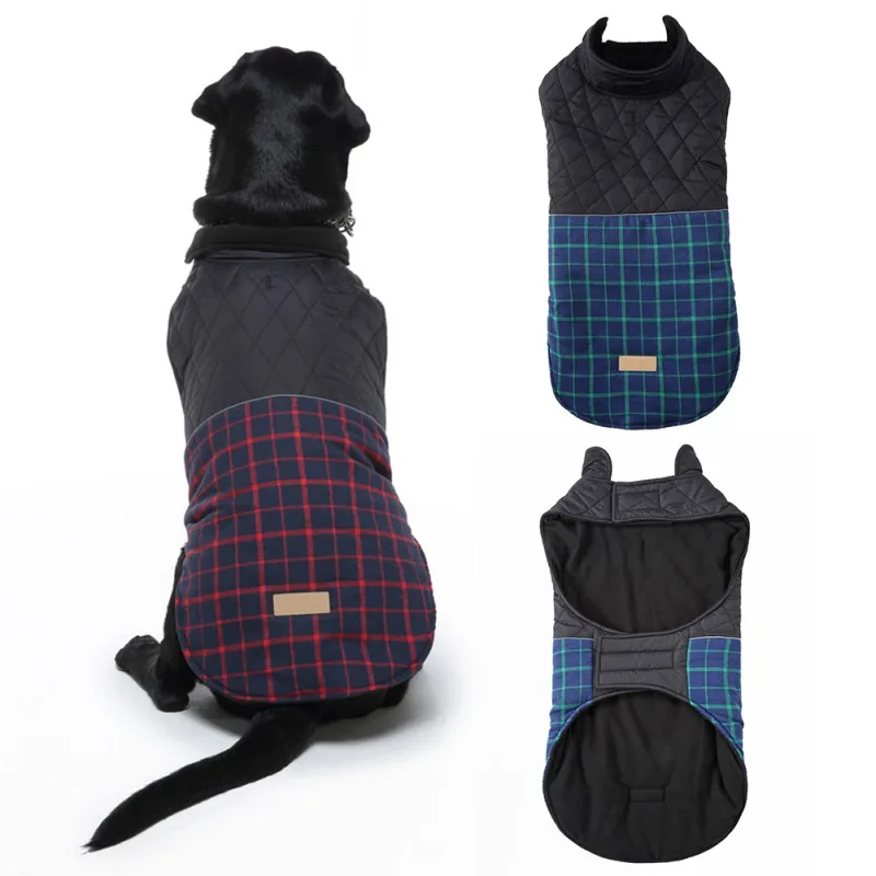 

Classical Plaid Pet Coat Waterproof Fleece Dog Coat for Large Dogs Winter Warm Padded Jackets Cold Weather Vest Outfit