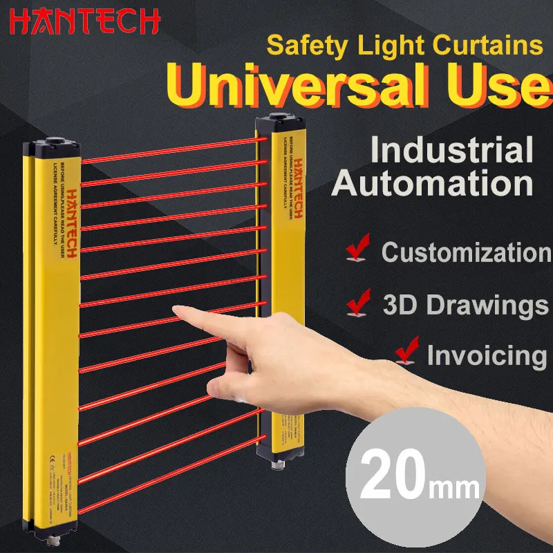 Safety Light Curtains SZ Factory price  20mm No Blind Zone  npn pnp no nc  24V IP65 CE  Red LED beam Photocell Sensor