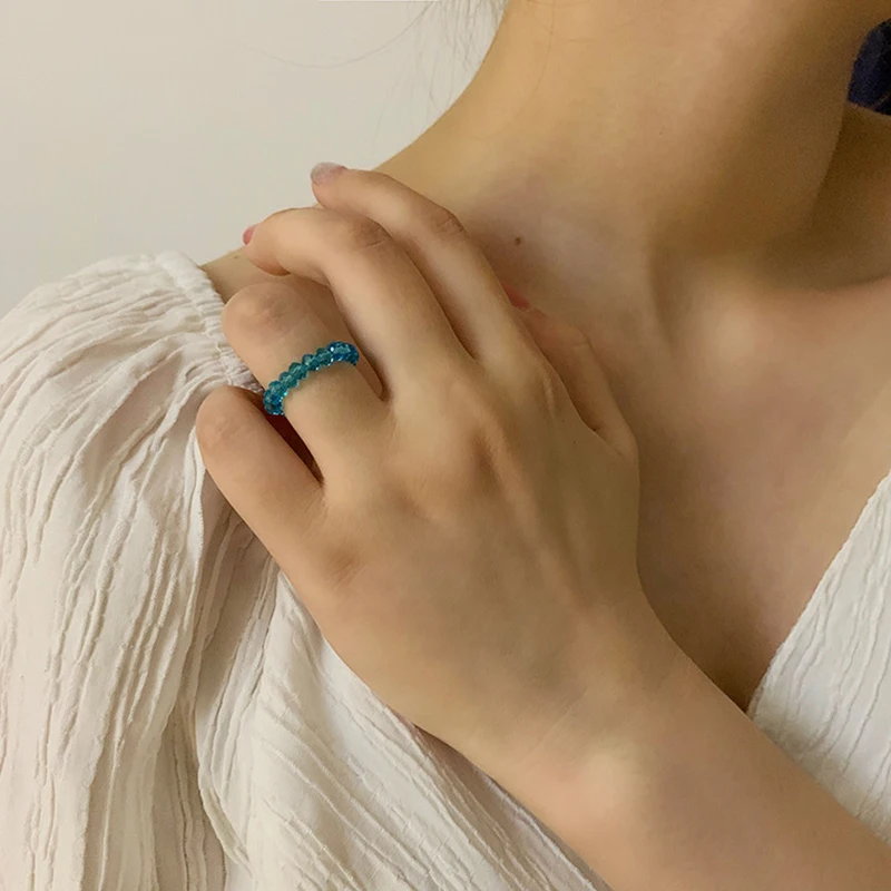 

2021 Fashion Crystal Beaded Rings Cute Minimalist Colorful Beads Geometric Stacked Fine Rings for Women Party Gift Jewelry