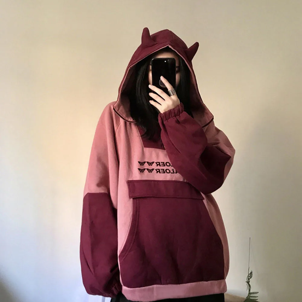 

Harajuku Funny Frog Anime Hoodie Women Purple Long Sleeve Sweatshirt Kawaii Streetwear Gothic Cosplay Winter Casual Clothes Tops