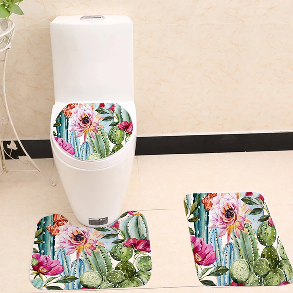 3 шт. зеленый растения цифровой принт на фланелевой ткани чехол для унитаза