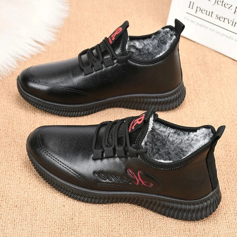 

Winter Women Plush Warm Leather Shoes Waterproof Non-slip Females Casual Shoes Leisure Outdoor Sneakers Comfy Mom Footwear