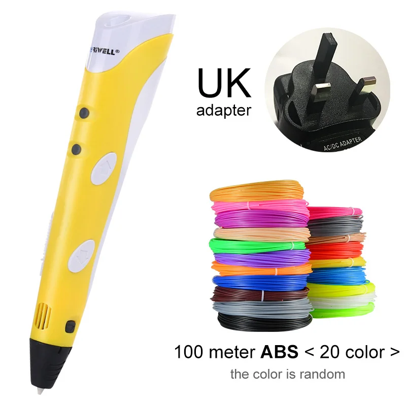 Yellow UK-100m ABS Myriwell 3D печати Ручки 1,75 мм ABS Smart 3D ручка с нити для детей развивающая серия хобби игрушки - Цвет: Yellow UK-100m ABS