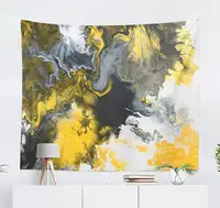 Grey and Yellow Art Decorative Tapestry Black and White with Gold Marble Abstract Acrylic Wall Hanging